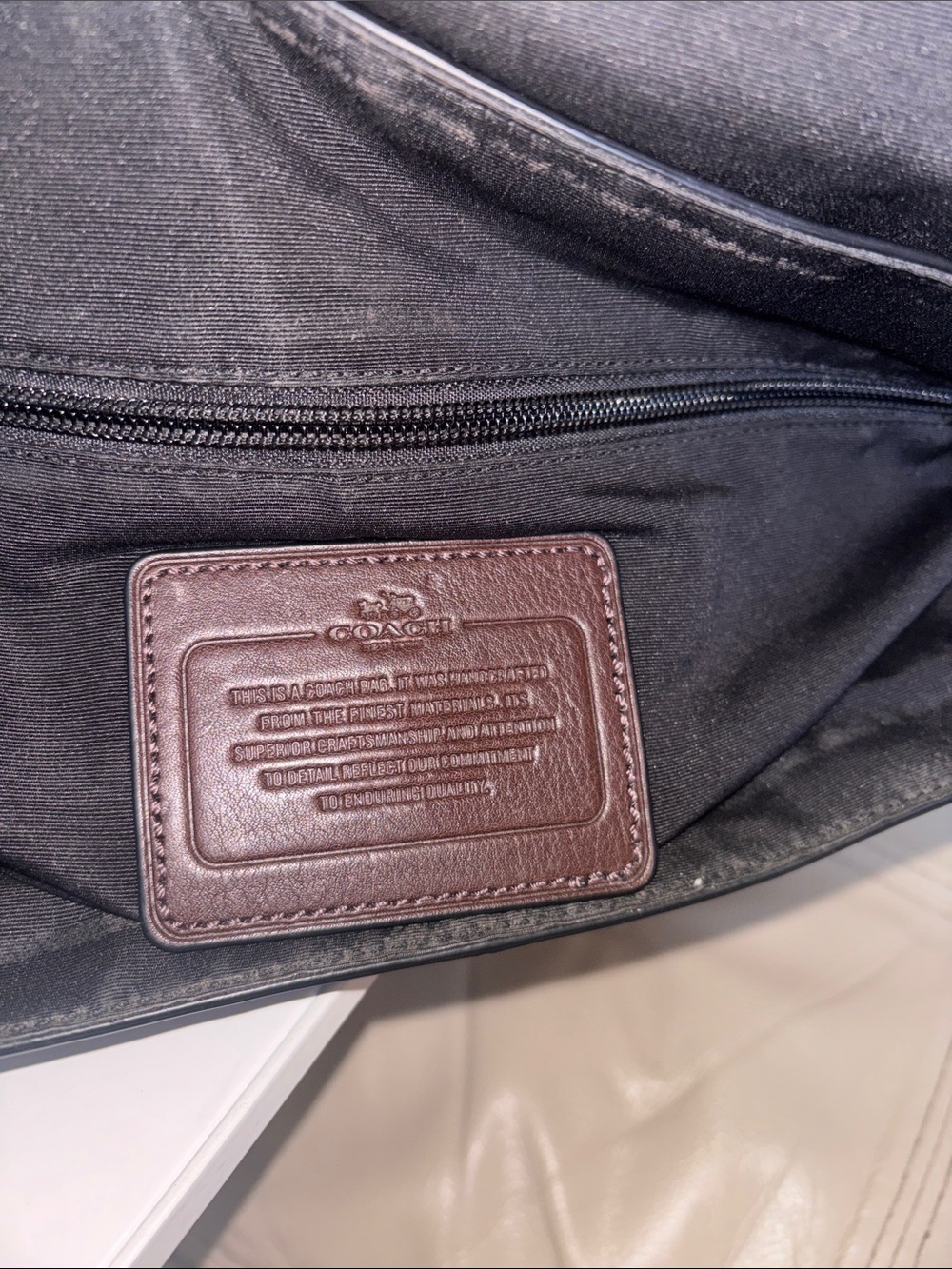 Coach Men's Brown Leather Messenger Bag with Stripe Strap - Picture 15 of 15